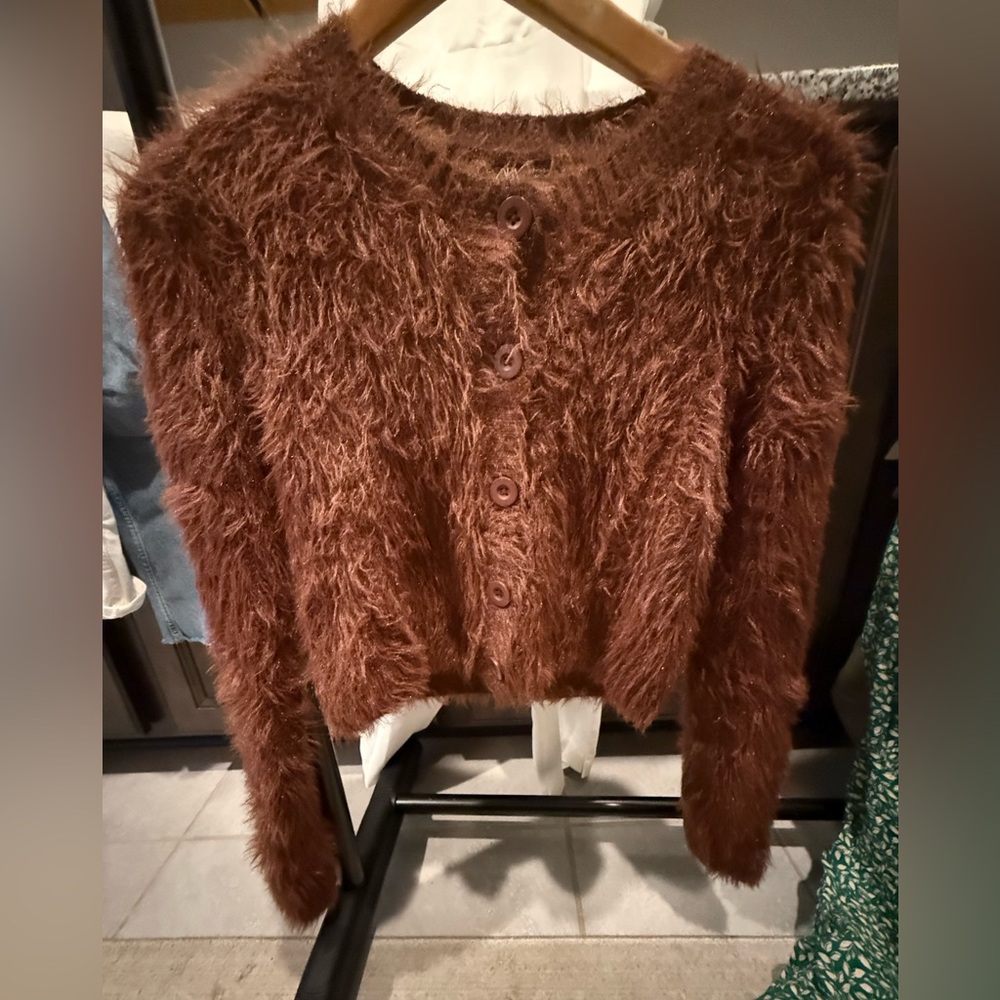 Zara Fuzzy Brown Cardigan